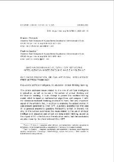 Quo vadis edukacjo, czyli czy sztuczna inteligencja może zwolnić nas z myślenia? = Quo vadis education, or can artificial intelligence free us from thinking?