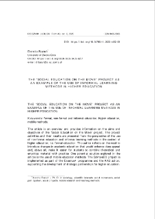 The "Social Education on the Move" project as an example of the use of informal learning methods in higher education = Projekt "Edukacja społeczna w ruchu" jako przykład wykorzystania nieformalnych metod uczenia się w szkolnictwie wyższym