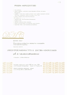 Zaproszenie i program uroczystości nadania tytułu doktora honoris causa profesorowi Julianowi Musielakowi z Uniwersytetu im. Adama Mickiewicza