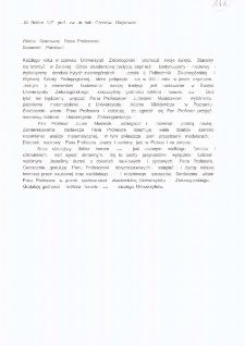 Wystąpienie JM Rektora Uniwersytetu Zielonog&oacute;rskiego prof. dr. hab. Czesława Osękowskiego podczas uroczystości nadania tytułu doktora honoris causa profesorowi Julianowi Musielakowi