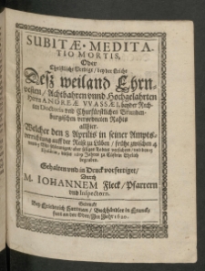 Subitae meditatio mortis