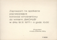 [Zaproszenie do Winiarni "Bachus" 18 IX 1977 r.]