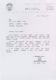 List gratulacyjny prof. Ryszarda Wilka do profesora Henryka Tuni