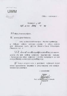 List gratulacyjny prof. Ryszarda Góreckiego do profesora Henryka Tuni