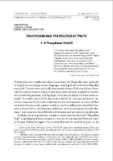 Thucydides and the politics of truth = Tukidydes i polityka prawdy