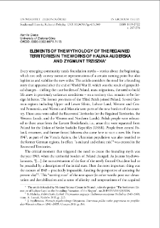 Elements of the mythology of the Regained Territories in the works of Halina Auderska and Zygmunt Trziszka = Elementy mitologii tzw. Ziem Odzyskanych w utworach Haliny Auderskiej i Zygmunta Trziszki