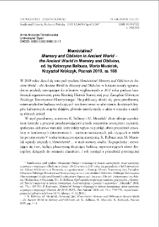Meministine? Memory and Oblivion in Ancient World - the Ancient World in Memory and Oblivion - recenzja