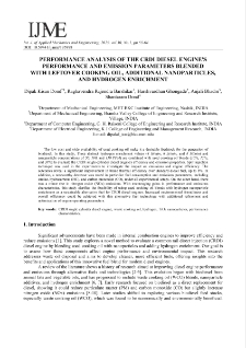 Performance analysis of the CDRI diesel engine`s performance and emission parameters blended with leftover cooking oil, additional nanoparticles, and hydrogen enrichment
