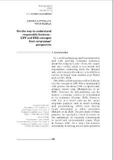 On the way to understand responsible business - CSV and ESG concepts from employees` perspective