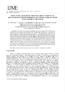 Effects of a magnetic field on circulation in an advanced inclined isothermal sectional surface with mass and heat transfer