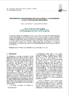 Recommendation systems with the quantum k-NN and Grover algorithms for data processing
