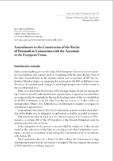 Amendments to the Constitution of the Realmof Denmark in Connection with the Accessionto the European Union