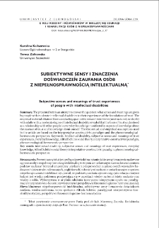 Subiektywne sensy i znaczenia doświadczeń zaufania osób z niepełnosprawnością intelektualną