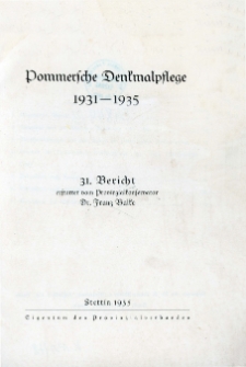 Pommersche Denkmalpflege 1931-1935