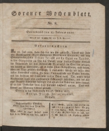 Sorauer Wochenblatt, No. 8. (20. Februar 1830)