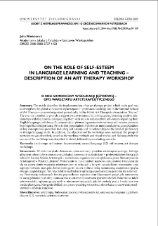 O roli samooceny w edukacji językowej - opis warsztatu arteterapeutycznego = On the role of self-esteem in language learning and teaching - description of an art therapy workshop