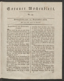 Sorauer Wochenblatt, No. 39. (27. September 1828)