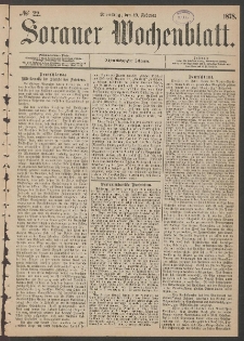 Sorauer Wochenblatt, No. 22. (19. Februar 1878)