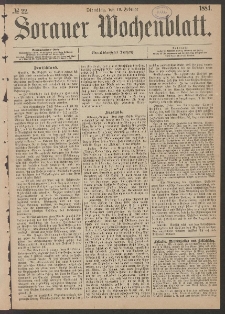 Sorauer Wochenblatt, No. 22. (19. Februar 1884)