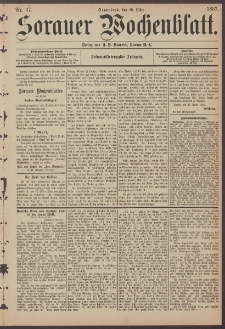 Sorauer Wochenblatt, Nr. 37. (26. M&auml;rz 1887)