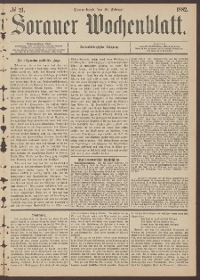 Sorauer Wochenblatt, No. 21. (18. Februar 1882)