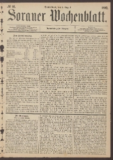 Sorauer Wochenblatt, No. 91. (5. August 1882)