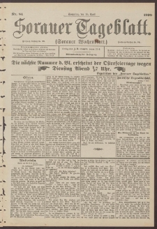 Sorauer Tageblatt (Sorauer Wochenblatt), Nr. 84. (10. April 1898)
