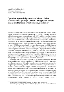 Opowieść o genezie i przemianach kwartalnika literacko-artystycznego "Fraza". Przypisy do historii czasopism literacko-artystycznych "przełomu" = The story of the genesis and transformation of the literary and artistic quarterly "Fraza".