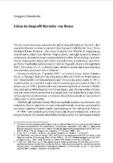 Glosa do biografii Herminy von Reuss = A gloss on the biography of Hermina von Reuss