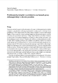 Problematyka książki i czytelnictwa na łamach prasy zielonog&oacute;rskiej w okresie pruskim = The issue of books and reading in the Zielona G&oacute;ra press,during the Prussian period