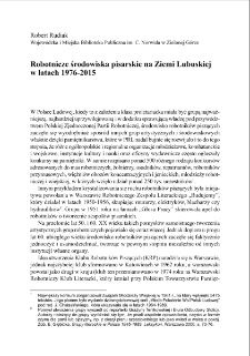 Robotnicze środowiska pisarskie na Ziemi Lubuskiej w latach 1976-2015 = The Lubusz Region workers' writing community in the period of 1976-2015