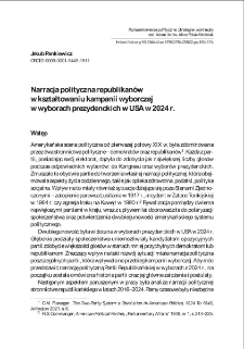 Narracja polityczna republikan&oacute;w w kształtowaniu kampanii wyborczej w wyborach prezydenckich w USA w 2024 r.