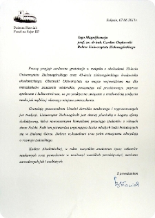 [List gratulacyjny Posłanki na Sejm RP Bożeny Sławiak z okazji 10. rocznicy powołania Uniwersytetu Zielonog&oacute;rskiego]