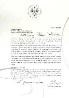 [List gratulacyjny Rektora Akademii G&oacute;rniczo-Hutniczej w Krakowie z okazji 10. rocznicy powołania Uniwersytetu Zielonog&oacute;rskiego]