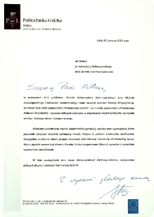 [List gratulacyjny Rektora Politechniki Ł&oacute;dzkiej z okazji 10. rocznicy powołania Uniwersytetu Zielonog&oacute;rskiego]