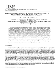 Condition number analysis of a Three Degrees of Freedom Translational Parallel Cube Manipulator