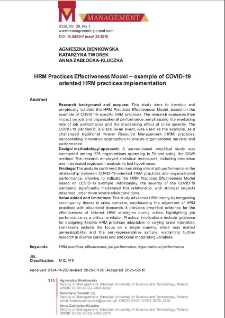 HRM Practices Effectiveness Model - example of COVID-19 oriented HRM practices implementation