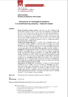 Importance of intralogistics solutions in a manufacturing company - research results