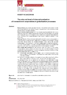 The role and level of internationalization of transnational corporations in globalization processes