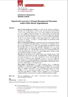 Experiential Learning in Change Management Processes within Public Sector Organisations
