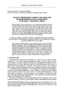 Privacy-preserving license plate analysis in cross-border cities: a case study of Słubice - Frankfurt (Oder) = Analiza tablic rejestracyjnych z uwzględnieniem ochrony prywatności w transgranicznych miastach: studium przypadku Słubice - Frankfurt nad Odrą