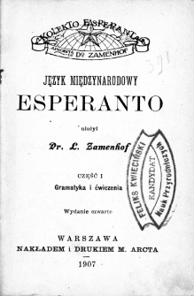 Język międzynarodowy Esperanto: cz. 1 - Gramatyka i ćwiczenia