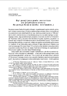 Styl poezji Jana Pawła Woronicza (na przykładzie utworu "Na pokoje nowe w Zamku Kr&oacute;lewskim...")