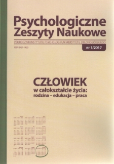 Psychologiczne Zeszyty Naukowe: p&oacute;łrocznik Instytutu Psychologii Uniwersytetu Zielonog&oacute;rskiego, nr 1/2017 - spis treści