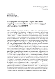 Analiza program&oacute;w niemieckiej chadecji na wybory do Parlamentu Europejskiego w kontekście problem&oacute;w, zagrożeń i zmian występujących w Unii Europejskiej w latach 2009-2019 = Analysis of the programs of the German Christian Democrats for elections to the European Parliament in the context of problems, threats and changes occurring in the European Union in 2009-2019