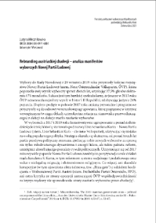Rebranding austriackiej chadecji - analiza manifest&oacute;w wyborczych Nowej Partii Ludowej = Rebranding the Austrian Christian Democrats - analysing election manifestos of the New People's Party