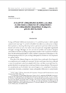 Komplementowanie w r&oacute;żnych kulturach: kontrastywna analiza komplement&oacute;w i reakcji na nie w językach angielskim, polskim i rosyjskim = A Study of Compliments across Cultures: A Contrastive Analysis of Compliments and Compliments Responses in English, Polish and Russian
