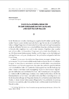 St&auml;dtische Kommunikation in den Kanzleien des Mittelalters und der Fr&uuml;hen Neuzeit = Komunikacja językowa w kancelariach miejskich średniowiecza i wczesnej nowożytności = Urban communications in the chancelleries of the Middle Ages and the early modern period