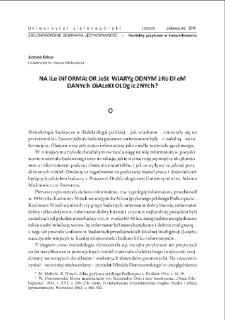 Na ile informator jest wiarygodnym źr&oacute;dłem danych dialektologicznych? = To what extent is an informant a reliable source of dialectological information?
