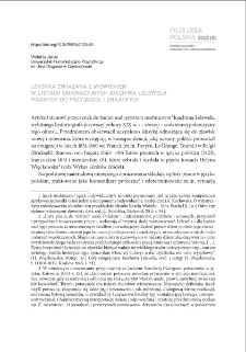 Leksyka związana z m&oacute;wieniem w listach emigracyjnych Joachima Lelewela pisanych do przyjaci&oacute;ł i znajomych = Lexis connected with speaking in emigration letters written by Joachim Lelewel to his friends and acquaintances